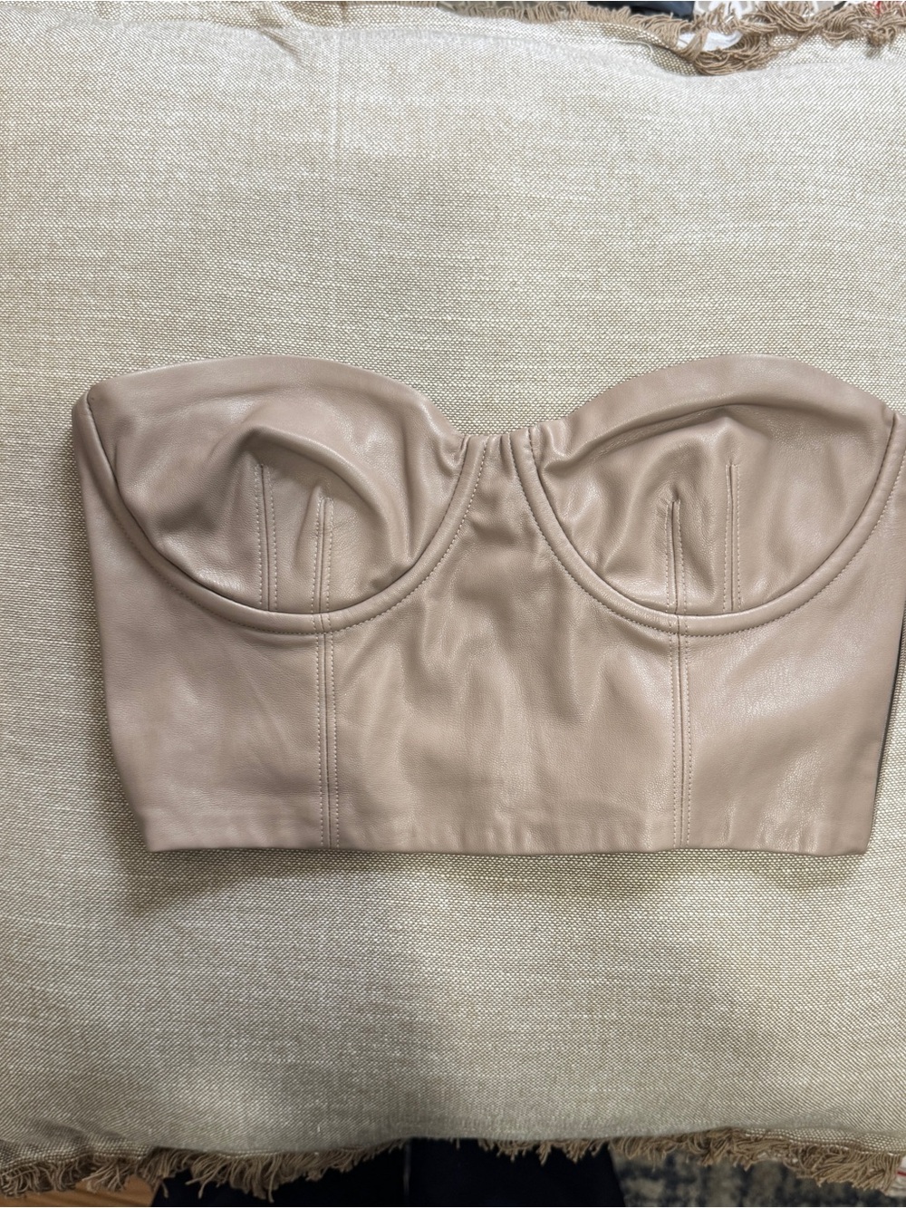 Zara Beige Strapless Faux-Leather Bustier Top